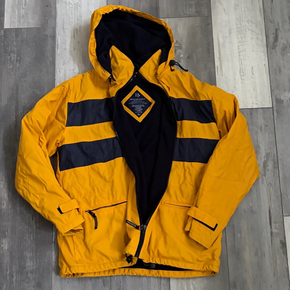 Women’s Yellow and blue Hooded rain jacket